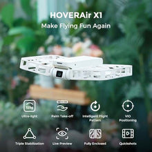 Load image into Gallery viewer, HOVERAir X1 Self-Flying Camera, Pocket-Sized Drone HDR Video Capture, Palm Takeoff, Intelligent Flight Paths, Follow-Me Mode, Foldable Action Camera with Hands-Free Control White (Combo)
