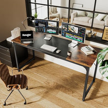 Cargar imagen en el visor de la galería, Huuger Computer Desk, 63 Inch Office Desk, Gaming Desk with Storage, Writing Desk Work Desk for Home Office, Study, Modern Simple Desk, Large Legroom, Metal Frame, Rustic Brown and Black
