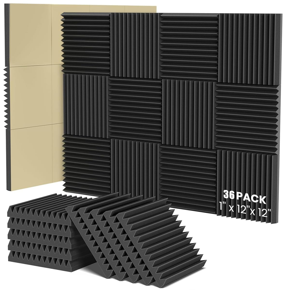 36 Pack- Acoustic Foam Panels Self-Adhesive ,1