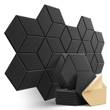 Load image into Gallery viewer, Dailycooper 12 Pack Self-adhesive Acoustic Panels 12&quot; X 10&quot; X 0.4&quot; - Sound Proof Foam Panels with High Density, Fashionable Y-Lined Design, Flame Resistant, Absorb Noise and Eliminate Echoes(Black)
