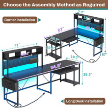 Cargar imagen en el visor de la galería, SEDETA L Shaped Gaming Desk, Reversible Computer Desk with Power Outlet and Pegboard, Gaming Desk with Led Lights, Keyboard Tray and Storage Bag for Home Office, Black
